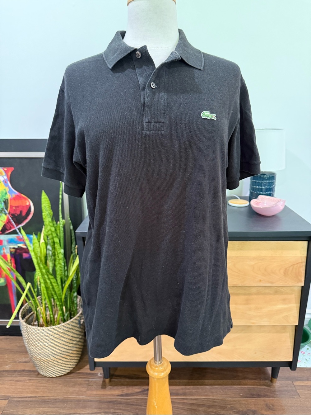 Lacoste Black Pique Polo with Green Crocodile Logo